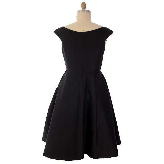 Vintage James Galanos Couture  Cocktail Dress Black Full Skirt Late 1950s 38-31-Free