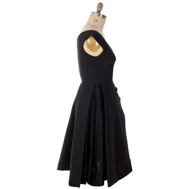 Vintage James Galanos Couture  Cocktail Dress Black Full Skirt Late 1950s 38-31-Free