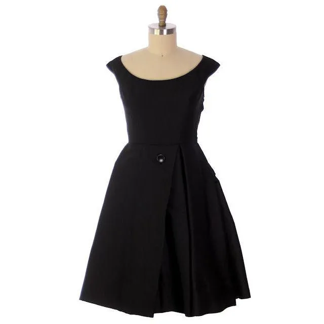 Vintage James Galanos Couture  Cocktail Dress Black Full Skirt Late 1950s 38-31-Free