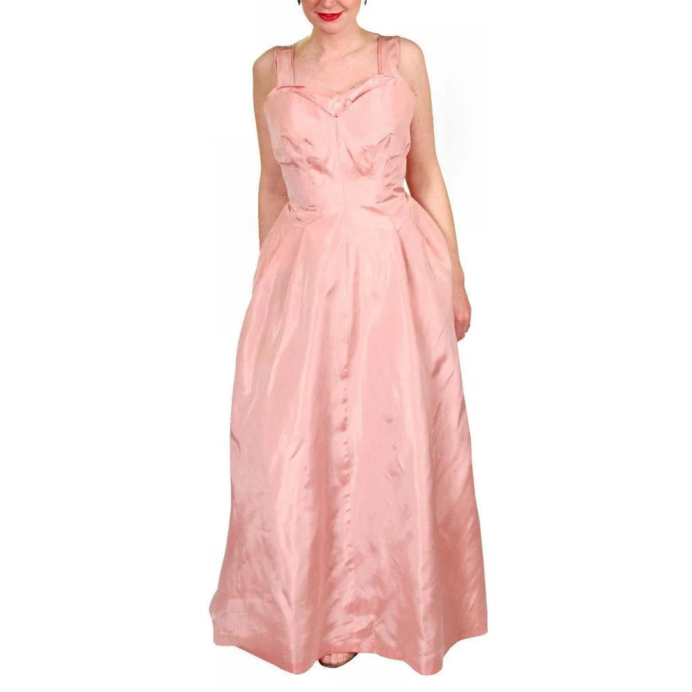 Vintage Pink Taffeta Evening Gown Mollie Stone 1950S 36-28-Free