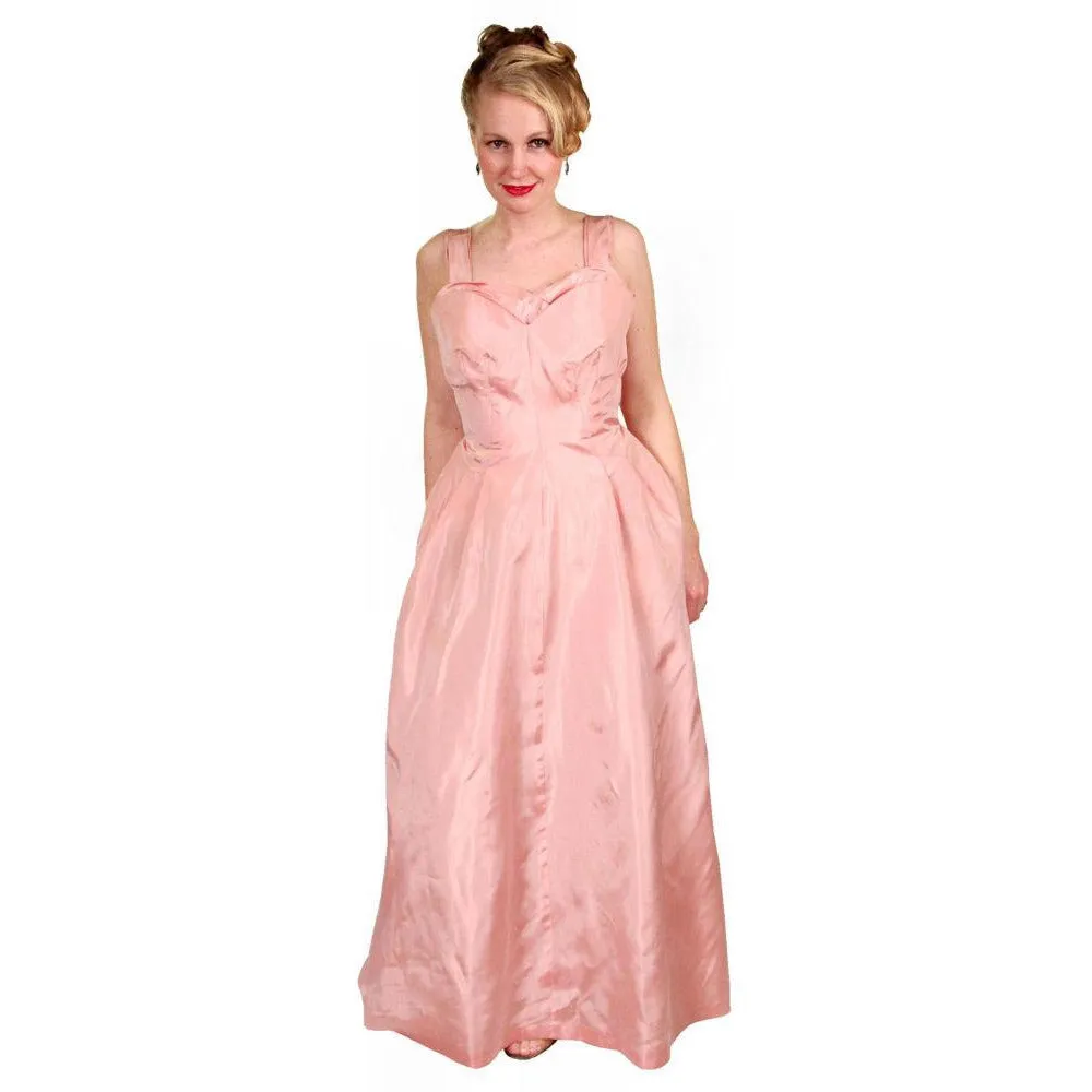 Vintage Pink Taffeta Evening Gown Mollie Stone 1950S 36-28-Free