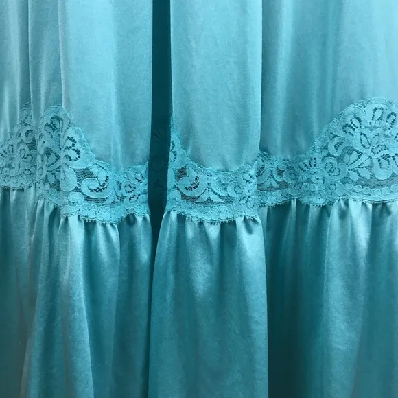 Vintage Shadowline Nylon And Lace Ruffled Hem Gown