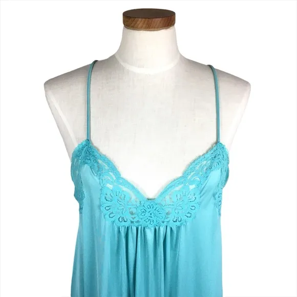 Vintage Shadowline Nylon And Lace Ruffled Hem Gown