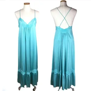 Vintage Shadowline Nylon And Lace Ruffled Hem Gown