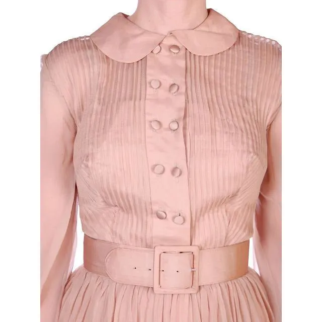 Vintage Silk Chiffon Overlay Dress Strapless Look Beige 1950s NOS 38-26-Free