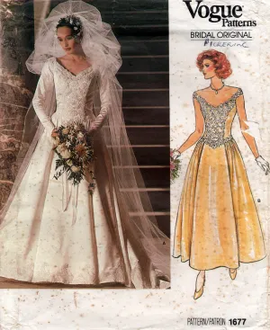 Vogue Bridal Original 1677 Womens Bridal Gown & Petticoat 1980s Vintage Sewing Pattern Size 14 Bust 36 inches UNCUT Factory Folded