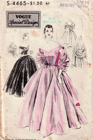 Vogue Special Design s-4465 Womens Evening Off The Shoulder Full Skirt Ballgown & Stole 1950s Vintage Sewing Pattern Bust 32 Inches UNUSED Factory Folded