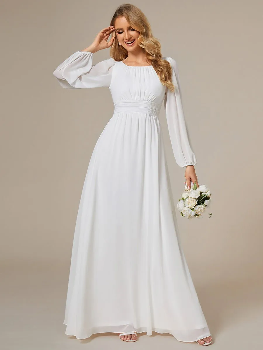 Wanda boat neck full sleeve white wedding dress
