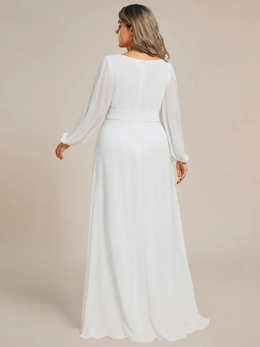 Wanda boat neck full sleeve white wedding dress