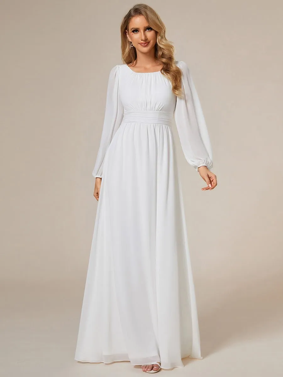 Wanda boat neck full sleeve white wedding dress