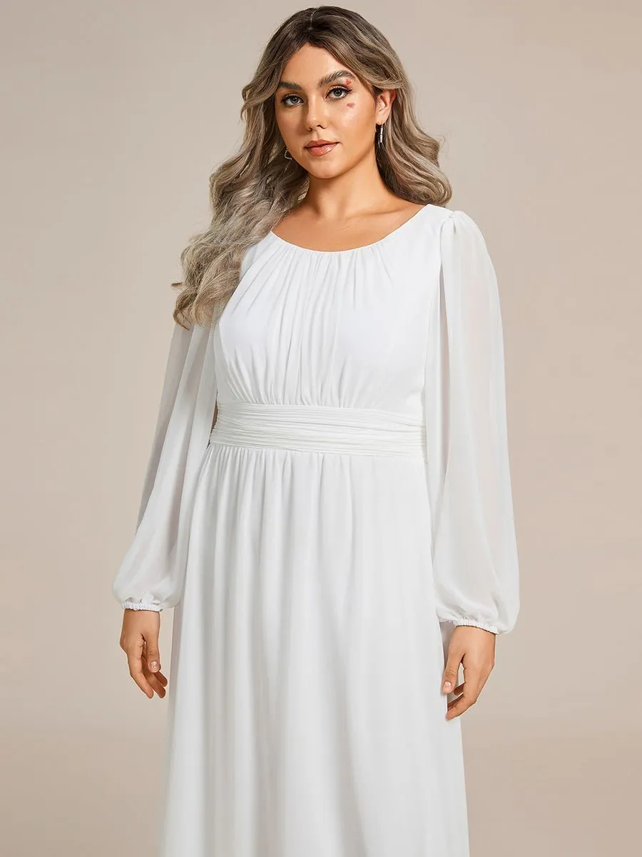 Wanda boat neck full sleeve white wedding dress