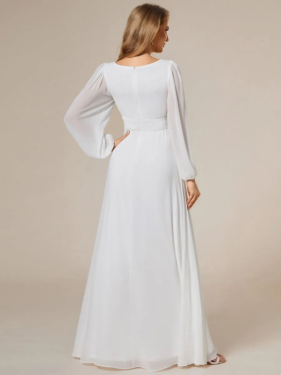 Wanda boat neck full sleeve white wedding dress