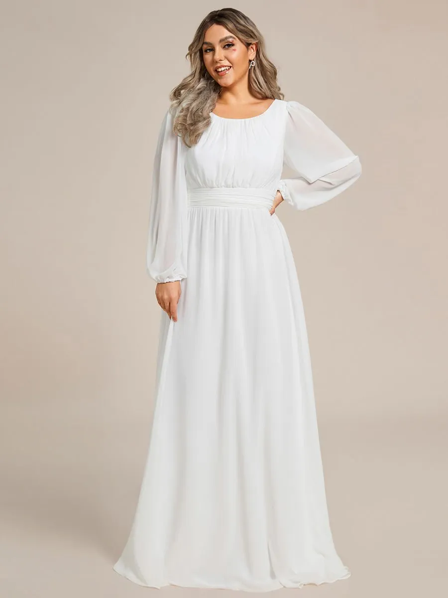 Wanda boat neck full sleeve white wedding dress