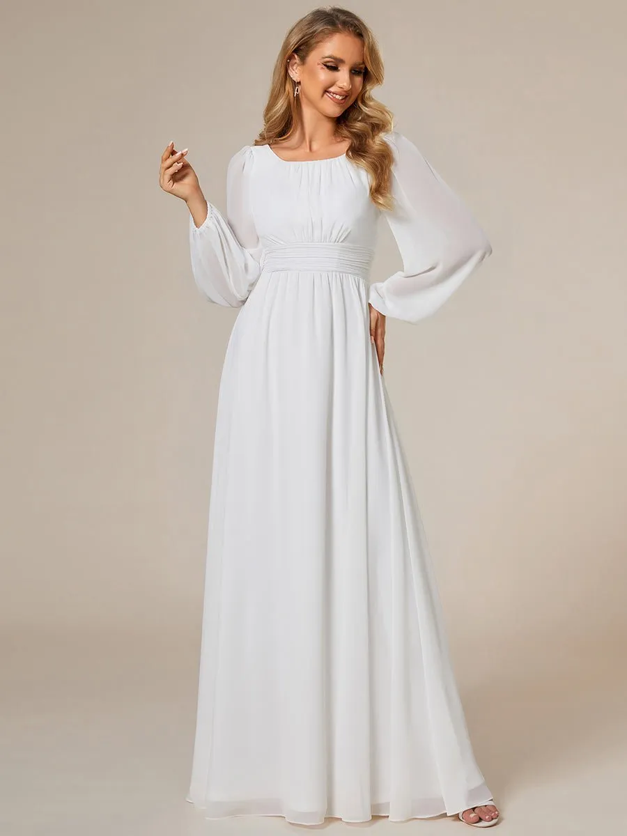 Wanda boat neck full sleeve white wedding dress