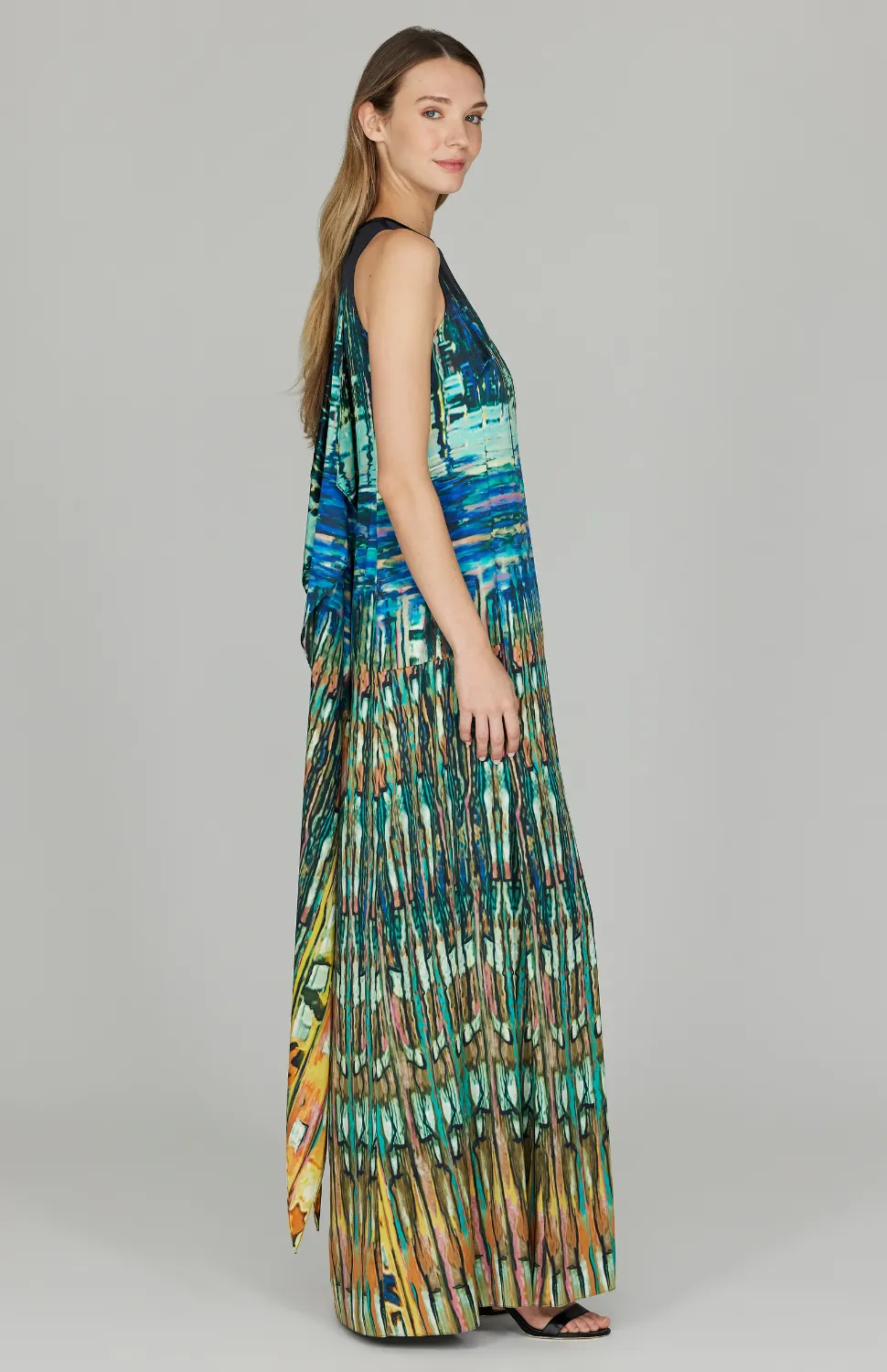 Water Reflection Long Trapeze Gown  w/ Back Cascase Detail