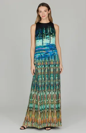 Water Reflection Long Trapeze Gown  w/ Back Cascase Detail