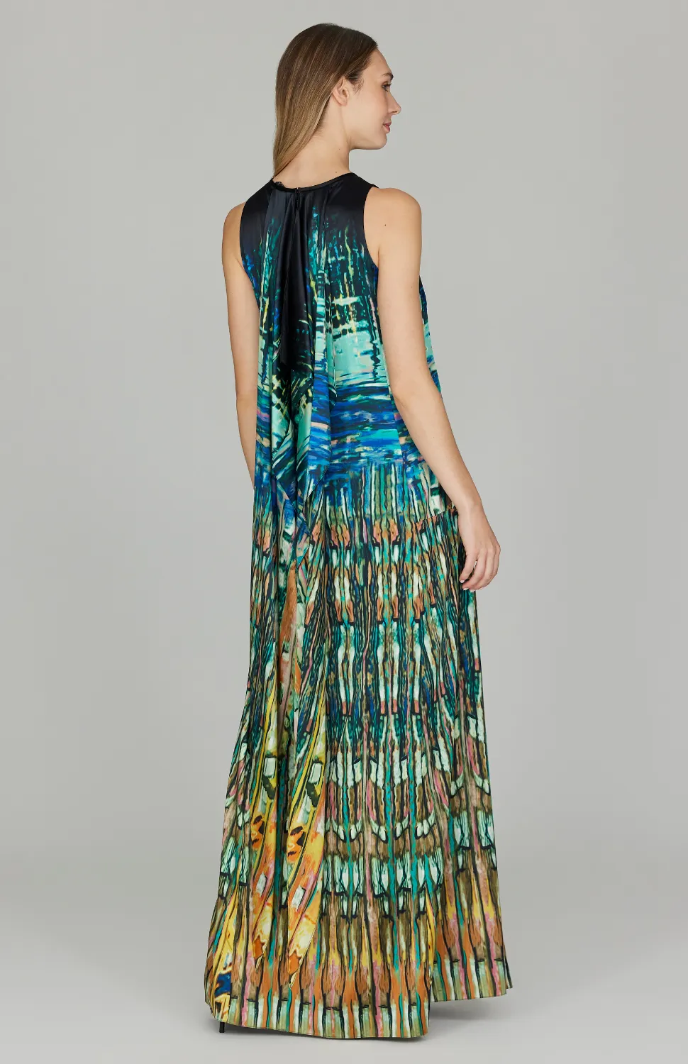 Water Reflection Long Trapeze Gown  w/ Back Cascase Detail