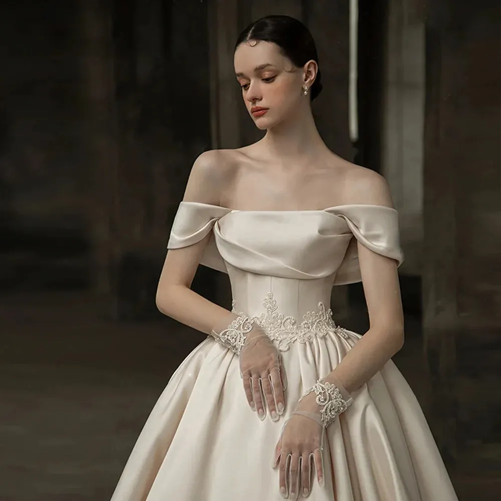 Wedding Guest Dresses: Off The Shoulder Short Sleeve Strapless Neck Lace Up Back