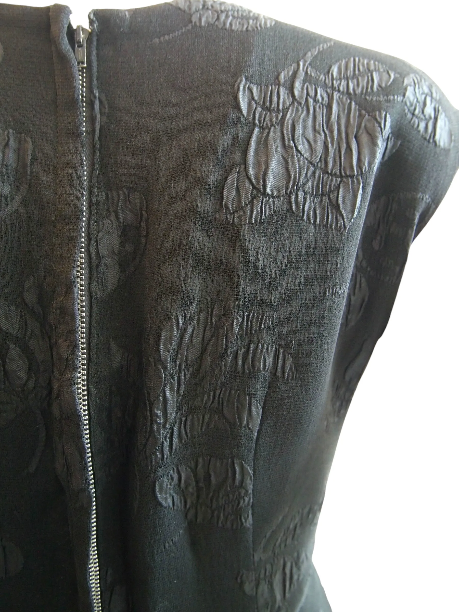 Whirlwind Brocade - 1950s Classy  Black Textured Brocade Dress w Bow Detail