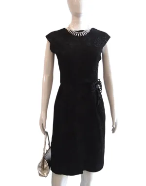 Whirlwind Brocade - 1950s Classy  Black Textured Brocade Dress w Bow Detail
