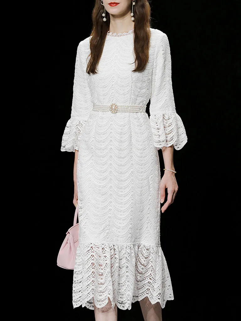 White 3/4 Sleeve 1950S Mermaid Vintage Dress