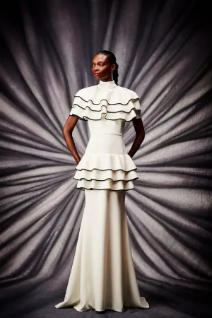 White and Black Ruffle Detail Gown