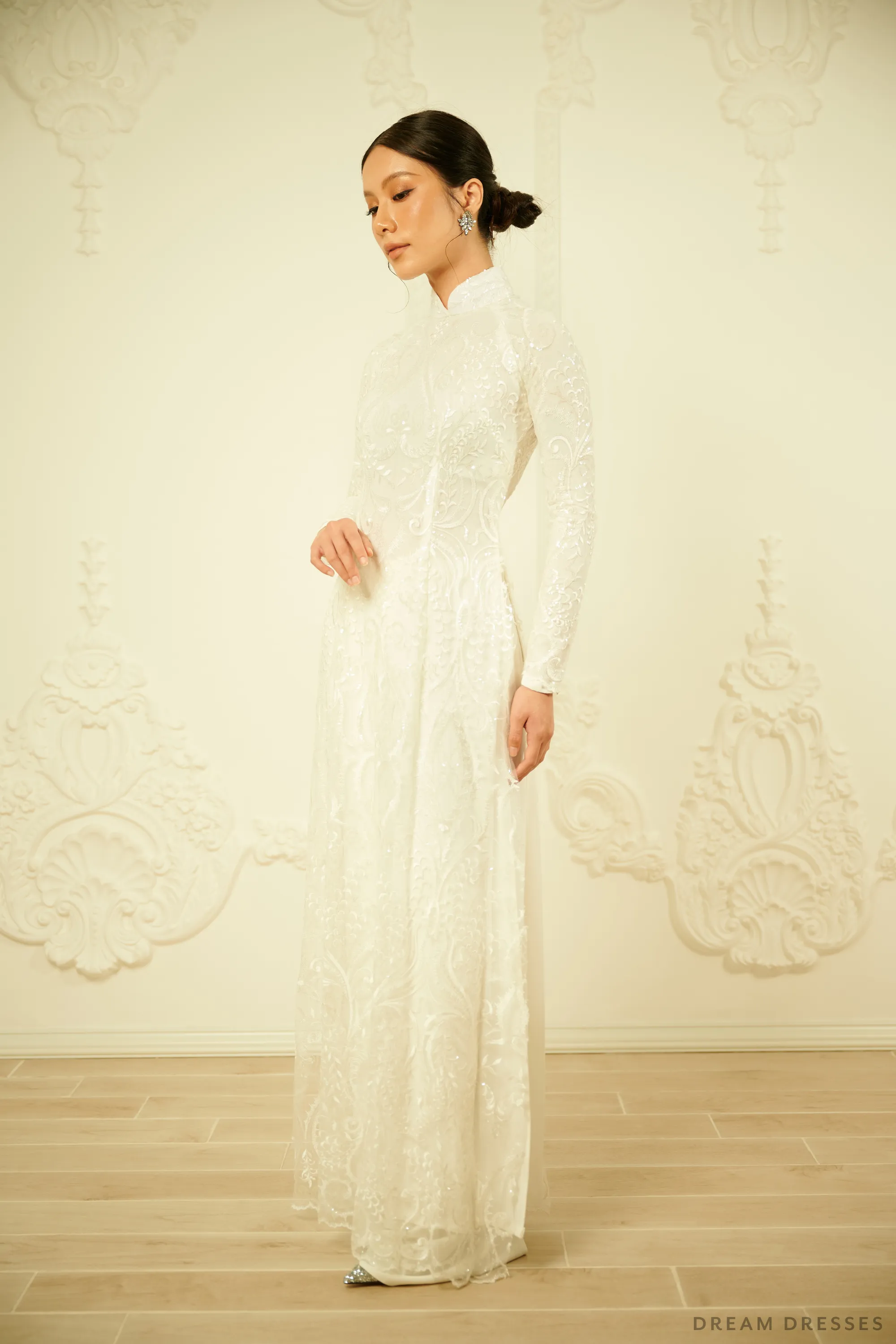 White Bridal Ao Dai | Vietnamese Traditional Bridal Dress (#ARTEMISIA)