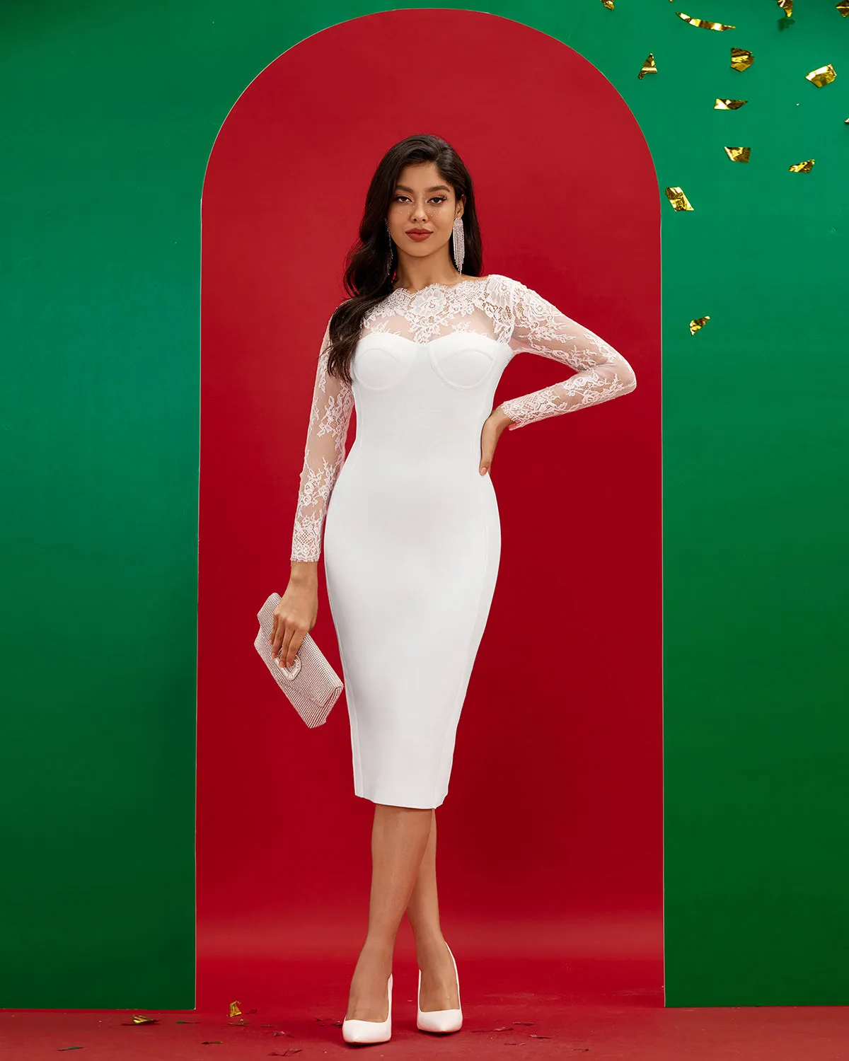 White Lace  Backless Bandage Dress
