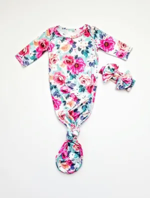 Willa Floral Newborn Knotted Gown | Coming Home Outfit Girl