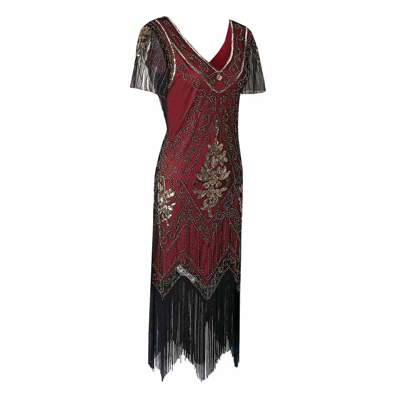 Women's 1920s Dress Sequin Art Deco Flapper Dress with Sleeve
