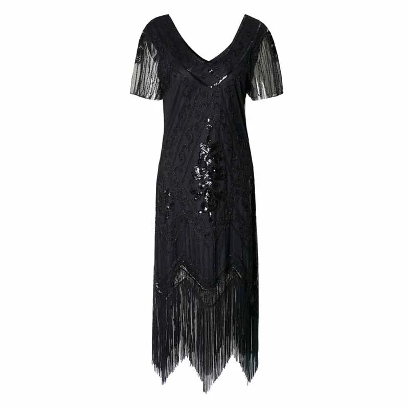 Women's 1920s Dress Sequin Art Deco Flapper Dress with Sleeve