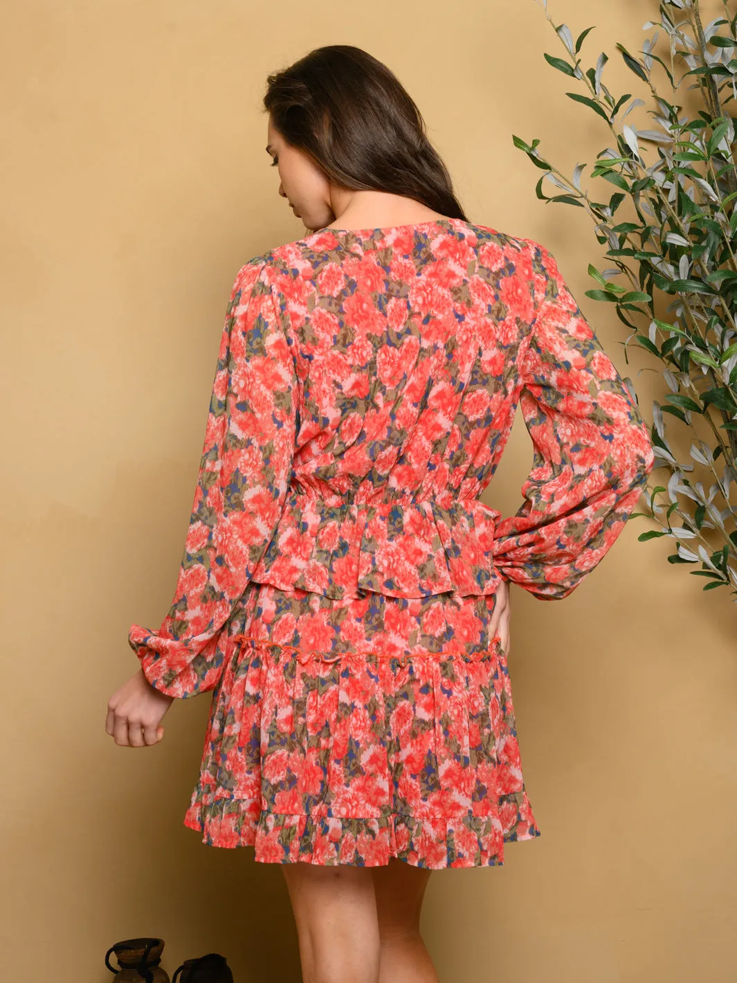 WOMEN'S LONG SLEEVE FLORAL MINI DRESS