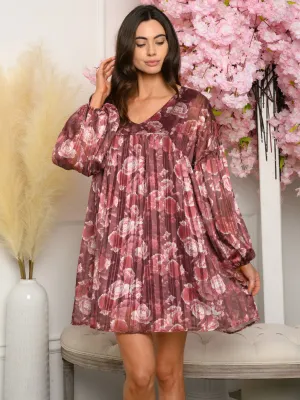 WOMEN'S LONG SLEEVE FLORAL MINI DRESS