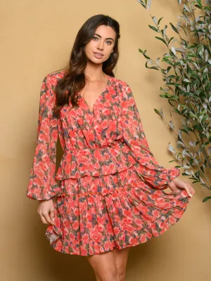 WOMEN'S LONG SLEEVE FLORAL MINI DRESS