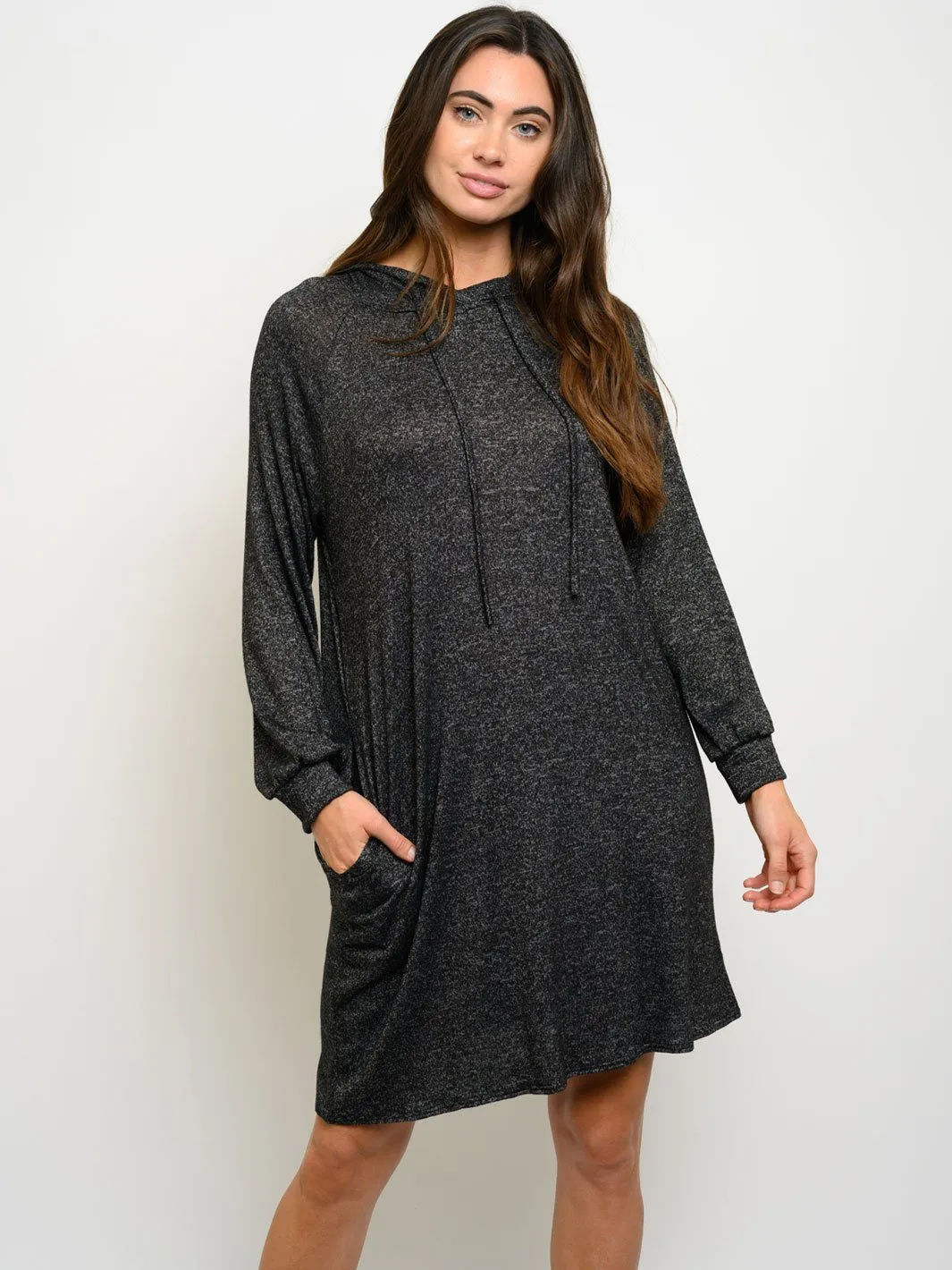 WOMEN'S LONG SLEEVE POCKETS HOODIE DRESS
