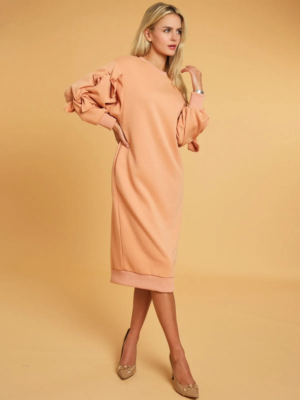 WOMEN'S LONG SLEEVE TUNIC LOOSE FIT MIDI SWEATER DRESS