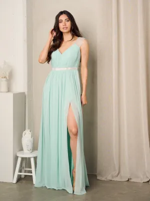 WOMEN'S SLEEVELESS V-NECK PLEATED MAXI GOWN DRESS