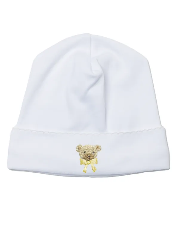 Yellow Teddy Bear Pima Baby Hat | White