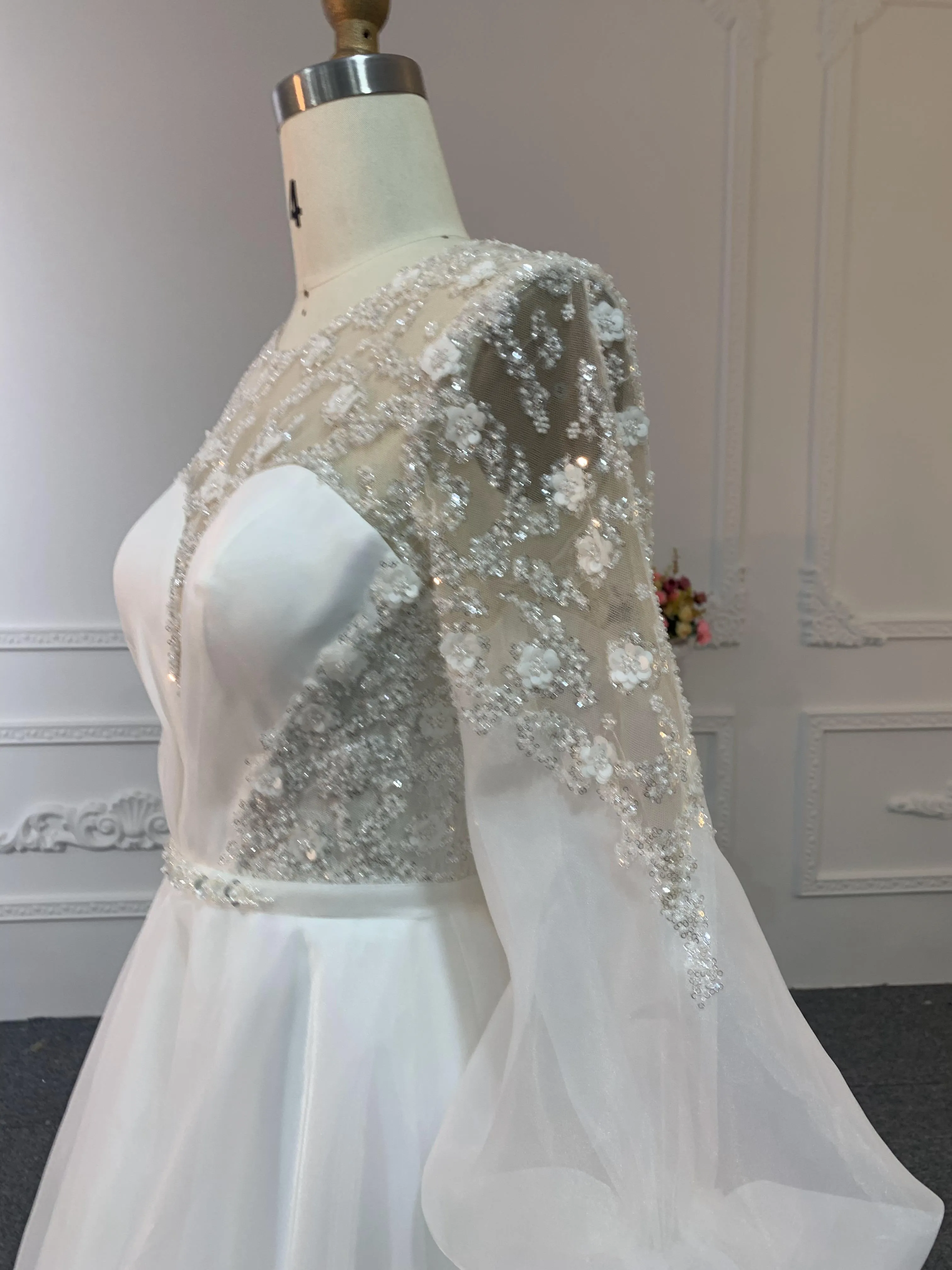 Z021-The Organza V-Neckline Long Tail A-Line Gown