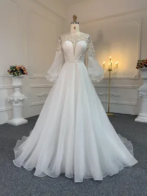Z021-The Organza V-Neckline Long Tail A-Line Gown