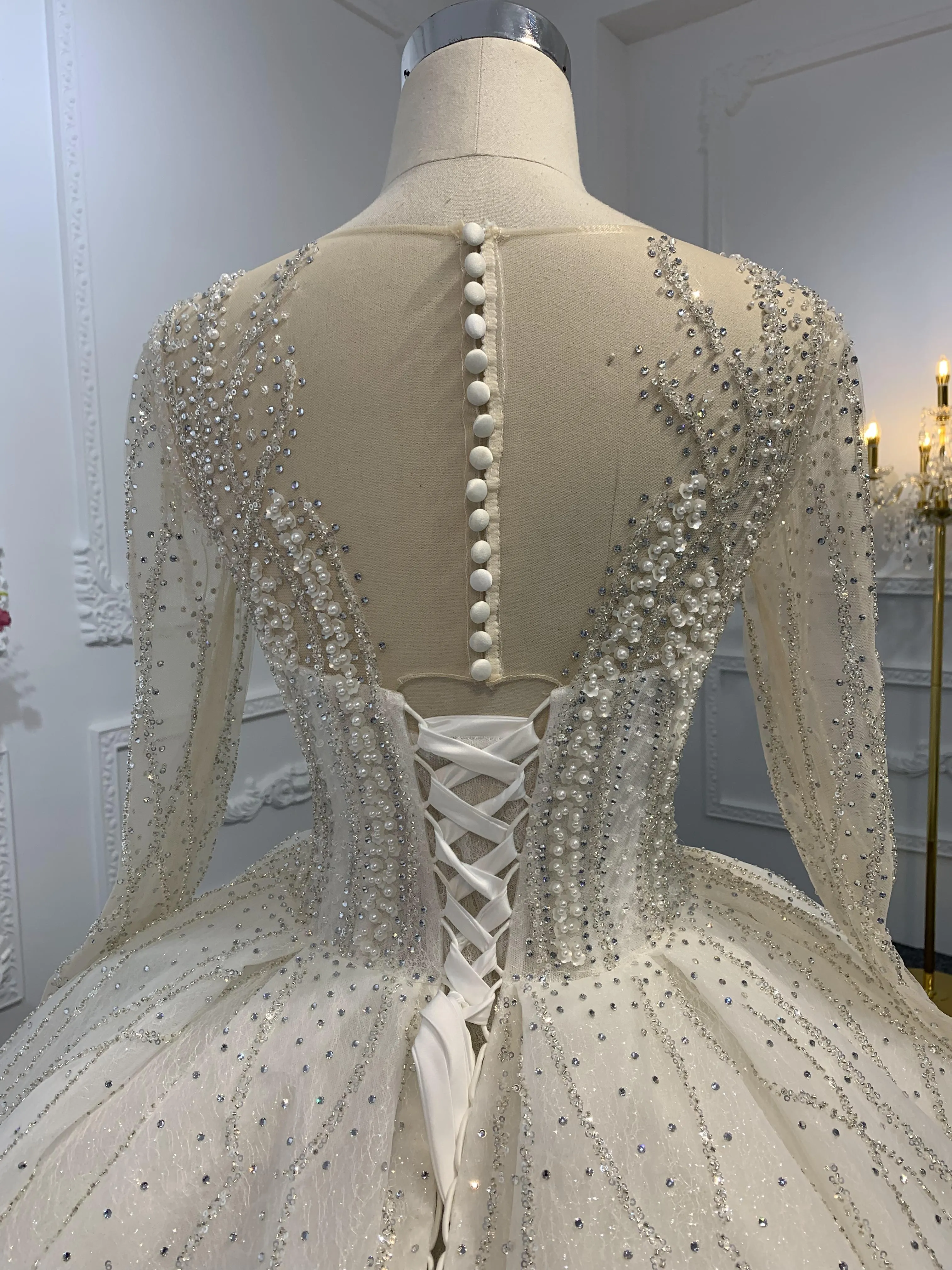 Z039-BYG OWN DESIGN WITH SPEICAL NECKLINE AND LUXURIOUS BEADING LACE BALL GOWN
