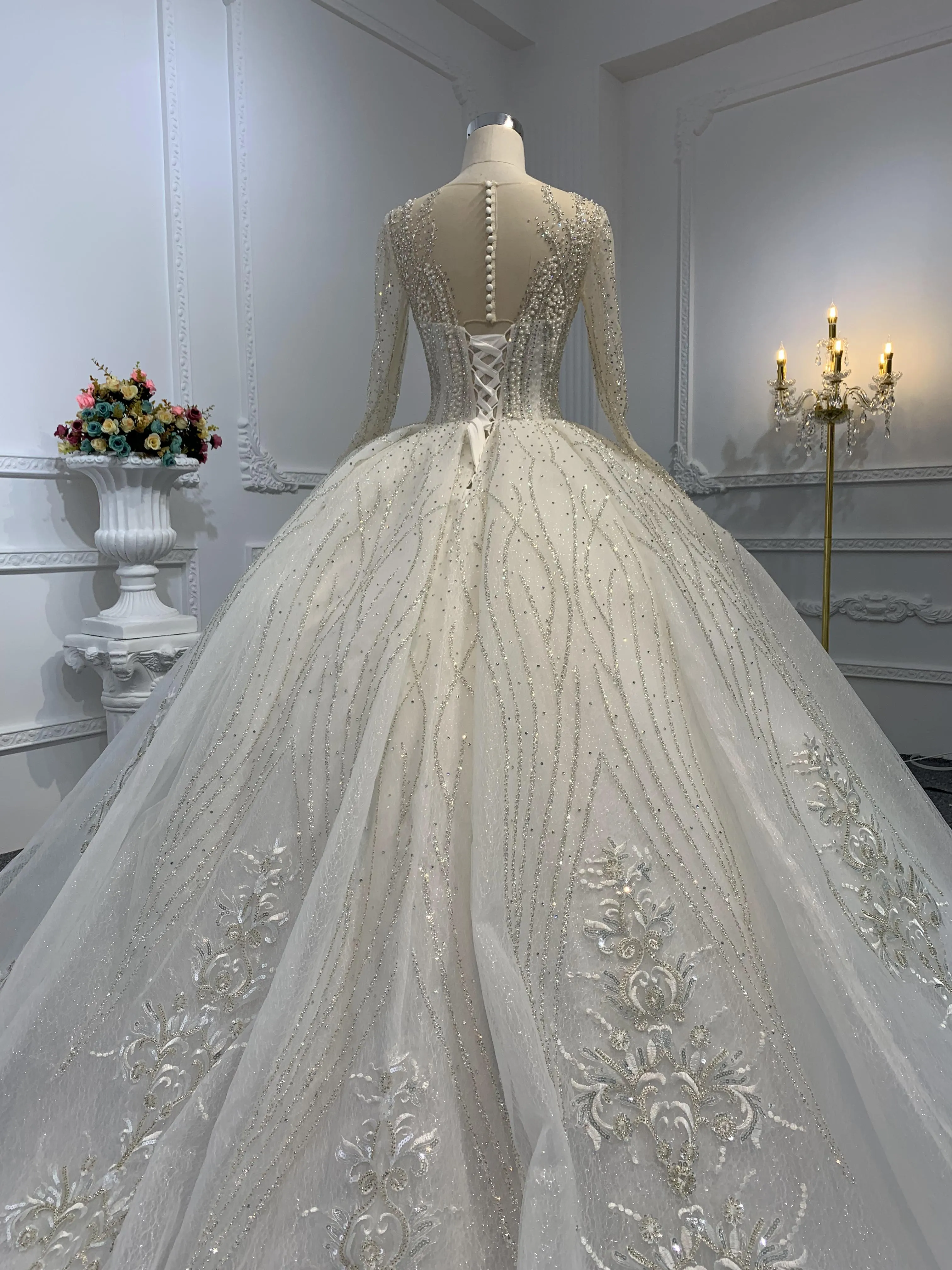 Z039-BYG OWN DESIGN WITH SPEICAL NECKLINE AND LUXURIOUS BEADING LACE BALL GOWN